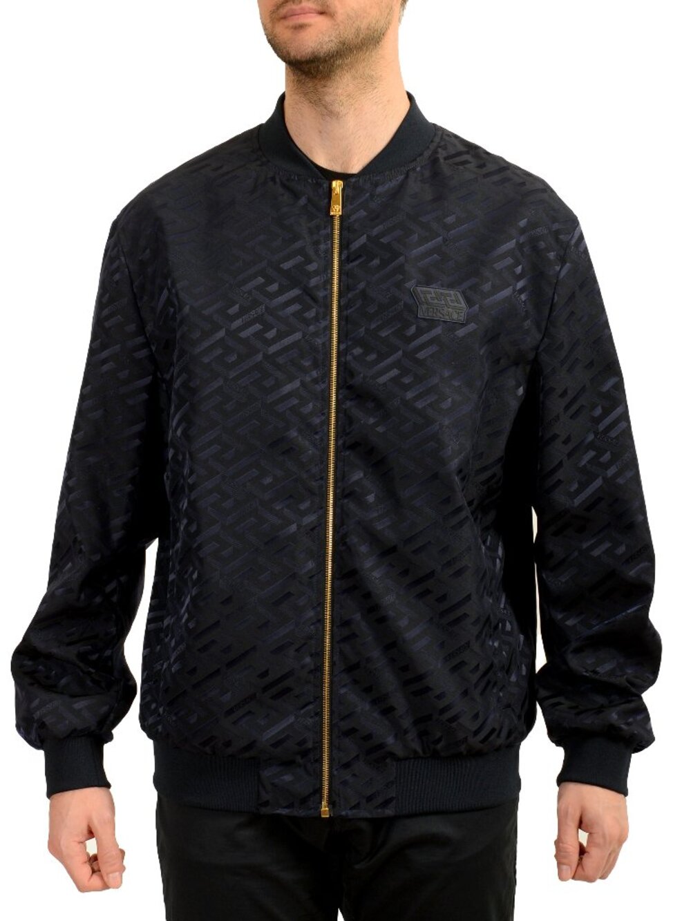 Versace Men's Logo Print Blue 100% Wool Full Zip Jacket US 2XL IT 56